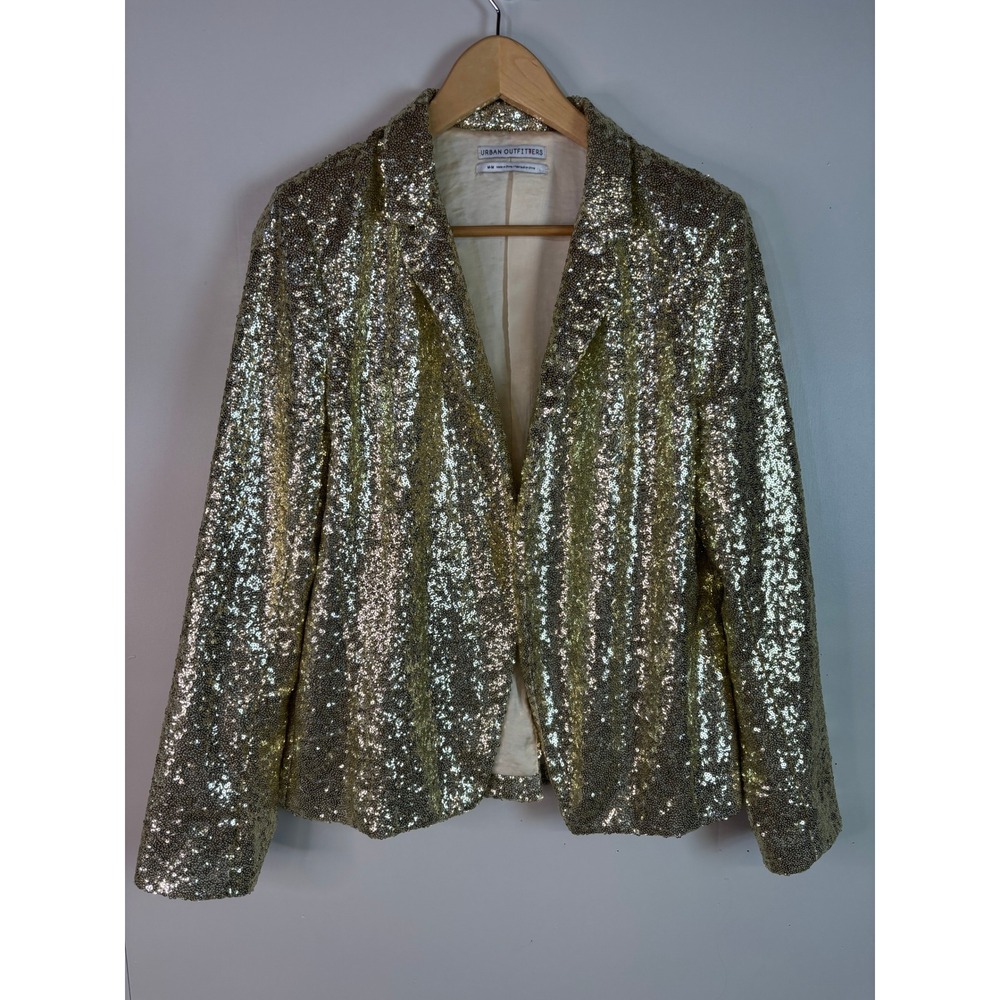 Urban Outfitters Jameson Sequin Blazer‎ Medium Gold Sparkle Party Holiday Jacket